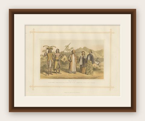 Antique Lithograph of the Malay Race, 1882, shown framed