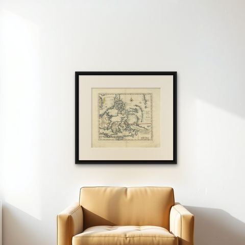 Antique Map Philippines, Moluccas, Celebes, Spice Islands, Tirion, c.1738, shown framed on a wall, true to size