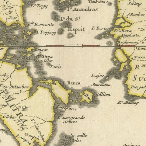 Old Original Antique Map of the Sunda Islands of Indonesia, 1756, close-up 2