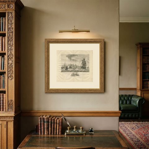 Antique Print of Ships Near Onrust Island Near Jakarta, Indonesia, 1779, shown framed on a wall, true to size