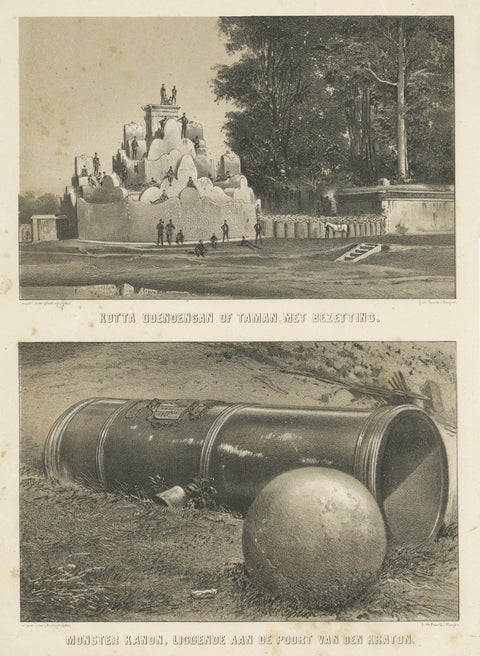 Antique Print with Huge Kanon and Occupation of Kraton in Aceh, Indonesia, 1874, close-up 1