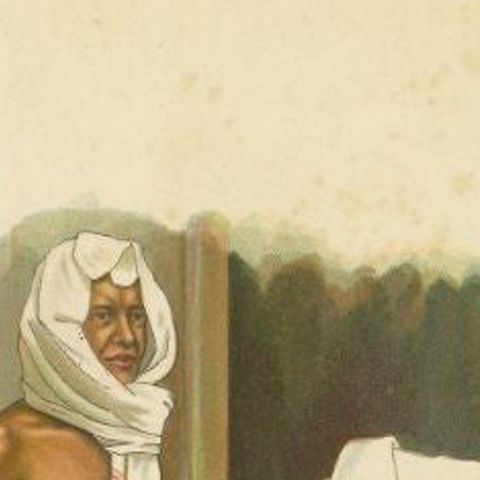 Antique Print of an Indonesian Man doing the Laundry, 1909, close-up 1