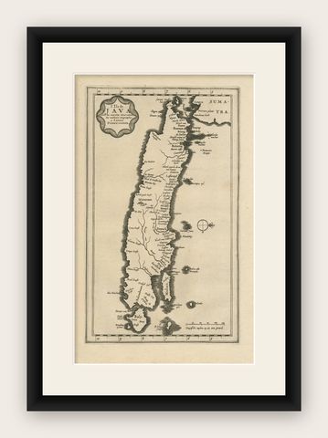 Antique Map of the Island of Java, Indonesia by P. Van Der Aa, 1713, shown framed