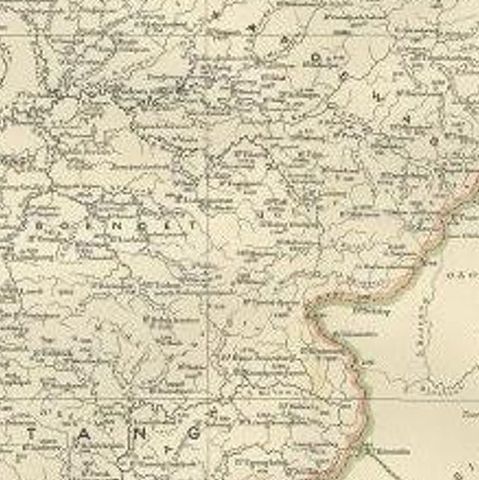 Antique Map of West Kalimantan (Schwaner Mountains), Borneo, Indonesia, 1900, close-up 2
