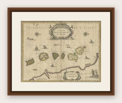 Old Map of the Moluccas, Known as the Famous Spice Islands, Indonesia, ca.1730, shown framed