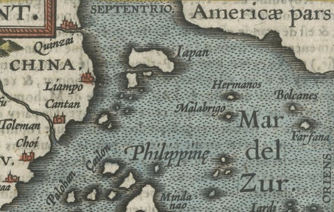 1601 Miniature Map of Southeast Asia & Nova Guinea by Ortelius, Vrients Edition, close-up 2
