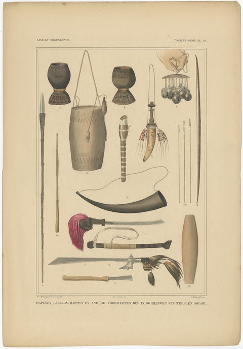 Print Weapons and Tools of Timor & Solor 'Indonesia' by Temminck, circa 1840, view 2
