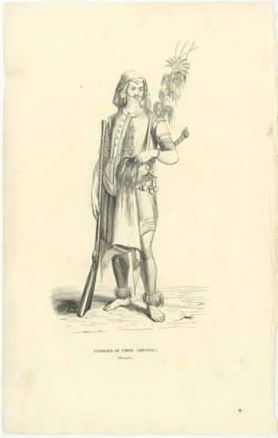 Warrior of Timor, Amfoang, Antique Wahlen Costume Print, 1843-1844, view 2
