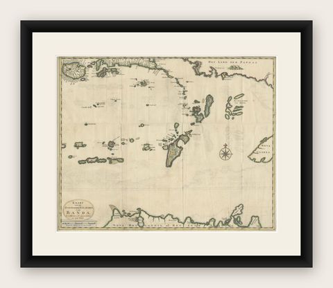 Old Antique Map of the Banda Islands (Southeast), Indonesia & Northern Australia, shown framed