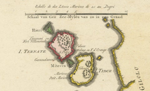 Old Map of the Spice Islands, Moluccas by Bellin, Published in 1771, close-up 3