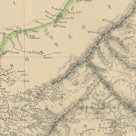 Antique Map of the Island of Borneo by W. G. Blackie, 1859, close-up 2