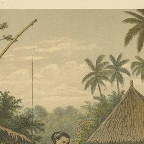 Antique Print of a Domestic Scene on Java by M.T.H. Perelaer, 1888, close-up 1