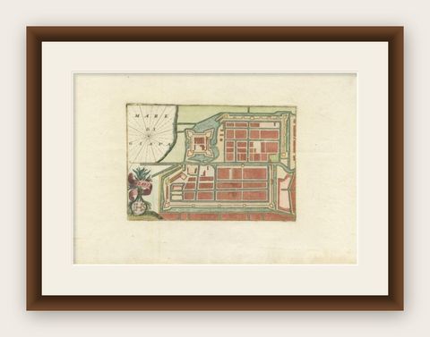 Antique Plan of Batavia in the Dutch East Indies or Nowadays Jakarta, Indonesia, shown framed
