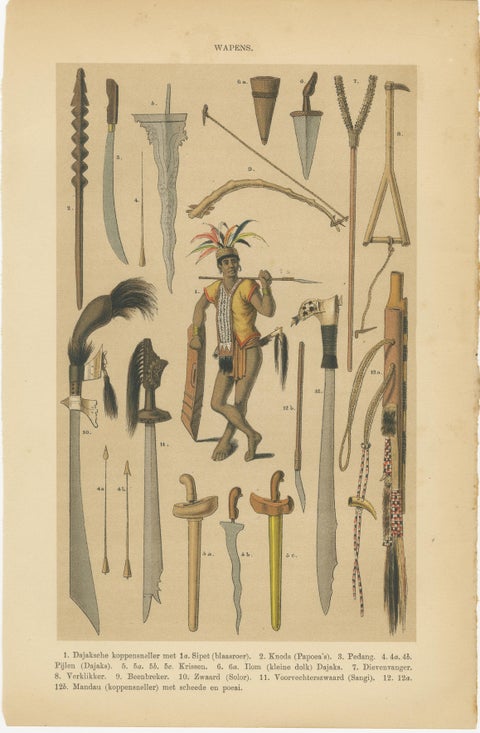 Antique Print, Javanese & Dayak Weapons, Spears, Kris & Ceremonial Arms, 1860, view 2