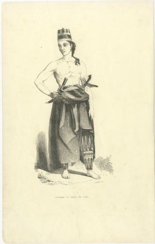 Javanese Man in Court Dress, Antique Wahlen Costume Print, 1843-1844, view 2