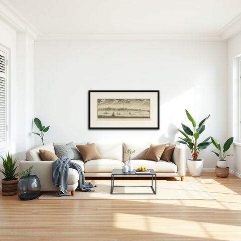 Antique Print of Ambon, Indonesia by Valentijn, 1726, shown framed in a room, true to size