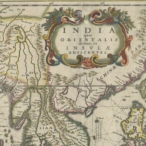 Old Antique Map of the East Indies and Southeast Asia, ca.1644, close-up 2