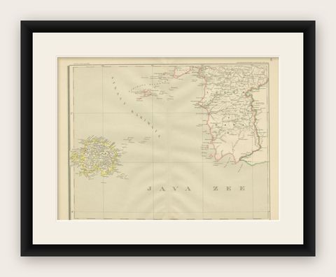 Antique Map of the Java Sea by Dornseiffen, 1900, shown framed
