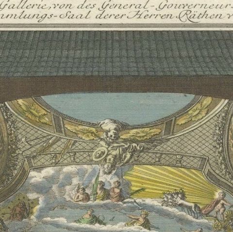 Print of the Interior of the Governor General's Home on Java (Indonesia), 1739, close-up 2