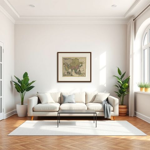 Decorative Antique Map of Asia and the East Indies, circa 1720, shown framed in a room, true to size