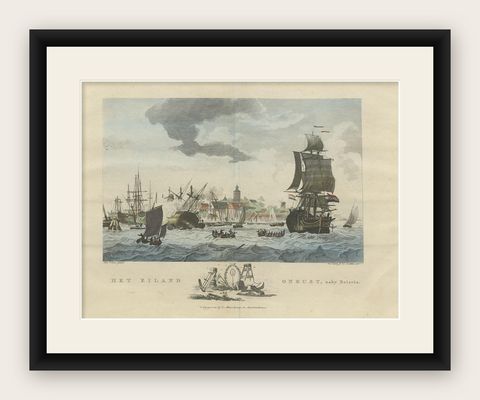 Beautiful View of Pulau 'Island' Onrust, Batavia 'Jakarta, Indonesia', ca.1805, shown framed
