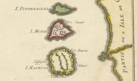 Old Map of the Spice Islands, Moluccas by Bellin, Published in 1771, close-up 2