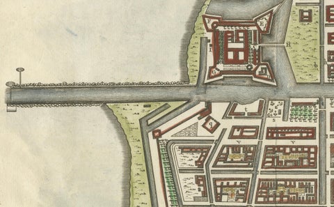 Hand-Colored 1750 Plan of Batavia, Colonial Jakarta, Indonesia by Jacques Bellin, close-up 2