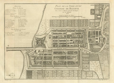 Antique Map of Batavia Jakarta Indonesia, Dutch East Indies, c.1750, close-up 1