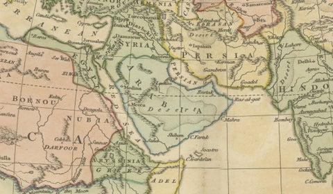 Islamic World Map with Africa, Middle East, India, Indies, Wilkinson 1817, close-up 2