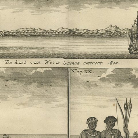 VOC Ships, Native People & Coastal Views of Islands near Papua New Guinea, 1726, close-up 4