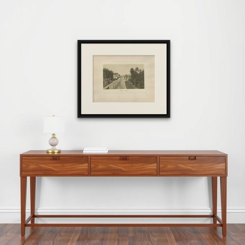 Railway Station Medan, Sumatra, C J Kleingrothe, Dutch East Indies c1910, shown framed on a wall, true to size