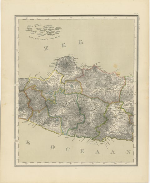 Four Antique Java Maps with Batavia Plan, Dutch East Indies Wall Set 1880s, view 4