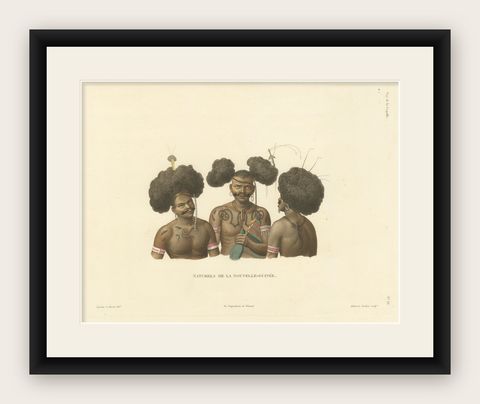Antique Print of Natives of New Guinea, shown framed