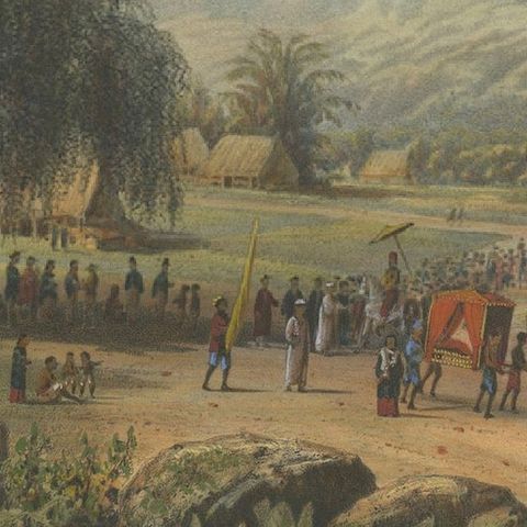 Wedding Procession in the Salak Valley, Puncak, Java Cultural Lithograph, 1872, close-up 4