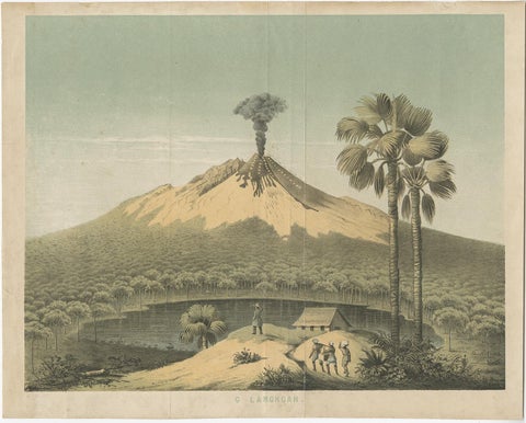 Beautiful Lithograph of The Vulcano Gunung Lamongan, Java, Indonesia, c.1853, view 2