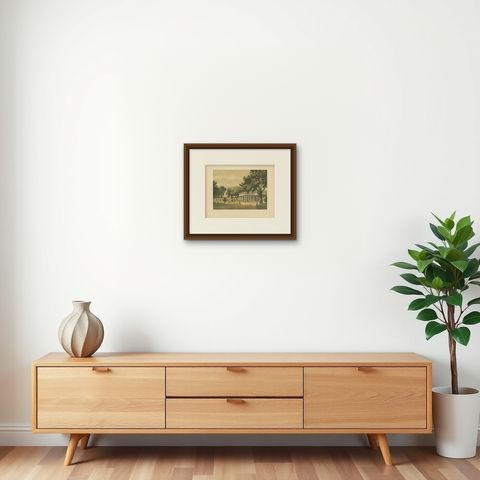 Antique Print of a Residential House in Surabaya by M.T.H. Perelaer, 1888, shown framed on a wall, true to size
