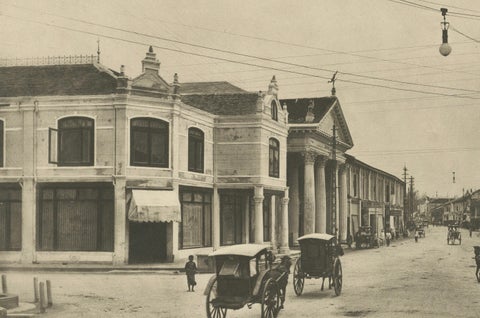 Kesawan Street from North, Medan, Dutch East Indies, Antique Photogravure c.1900, close-up 1