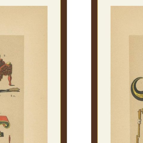Antique Javanese Prints, Gamelan Instruments & Wayang Puppets, c.1860, close-up 1