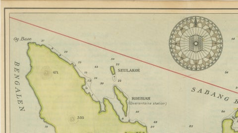 Sabang Bay & Pulau Weh, Antique Dutch Colonial Map of Sumatra, Indonesia, 1910, close-up 4