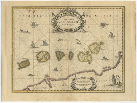 Old Map of the Moluccas, Known as the Famous Spice Islands, Indonesia, ca.1730, view 2