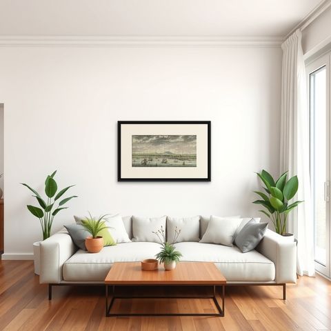 Antique Print of Batavia, Capital of the Dutch East Indies or Indonesia, '1726', shown framed in a room, true to size