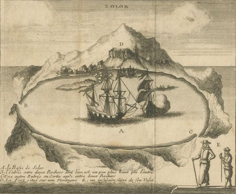 Rare 17th Century Engraving of Solor Island Fort and Bay, Indonesia, circa 1670, close-up 2