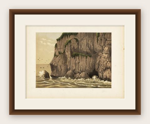 Old Print of Chinese Men searching Eggs on Gunung Balong Mountain, Java, 1888, shown framed