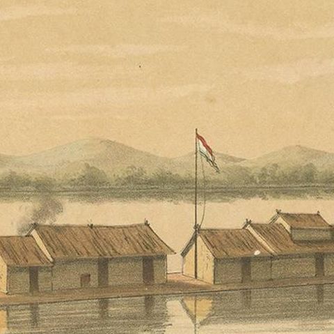 Antique Print of a Raft of the Dusun People by M.T.H. Perelaer, 1888, close-up 1