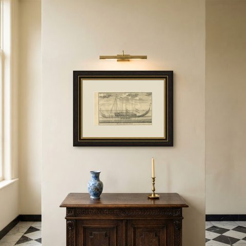 Antique Print of the Coracora Fleet by Valentijn, 1726, shown framed on a wall, true to size