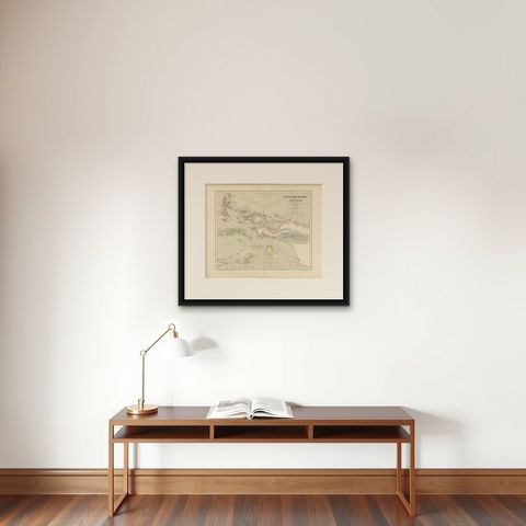 Antique Colonial Dutch Map of the Moluccas & New Guinea by Dornseiffen, 1884, shown framed on a wall, true to size