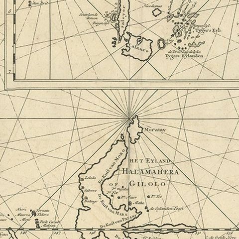 Large Antique Detailed Map of a Part of the Spice Islands, Indonesia, 1726, close-up 2