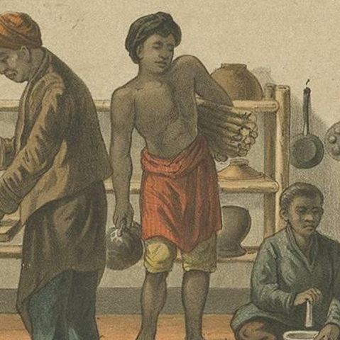 Antique Print of a Kitchen in Batavia by M.T.H. Perelaer, 1888, close-up 2