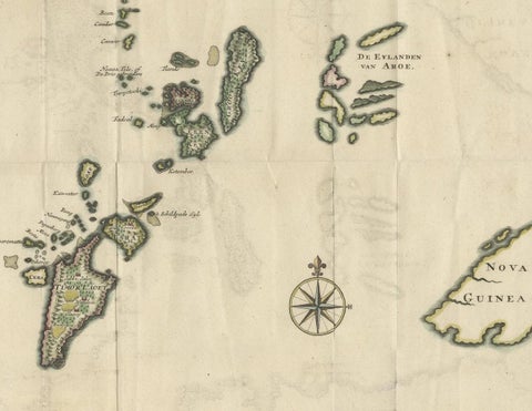 Old Antique Map of the Banda Islands (Southeast), Indonesia & Northern Australia, close-up 2