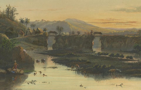 Brantas River as a Mountain Stream, East Java Landscape Lithograph, 1872, close-up 1